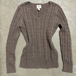 Vintage St John’s Bay Cable Knit V-Neck Sweater Brown Bella Swan Twilight Rory